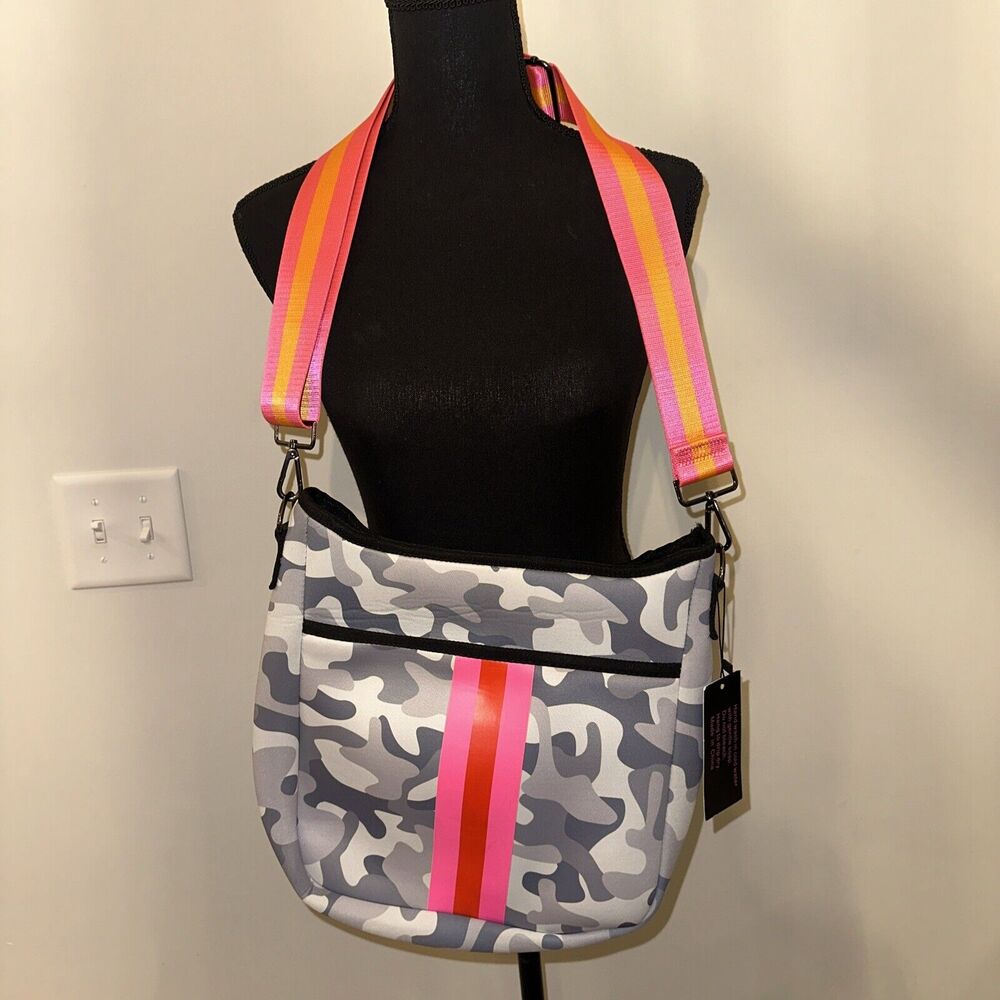 Haute Shore Rise White Camo Purse Pink Orange Stripe Crossbody Bag Camouflage￼